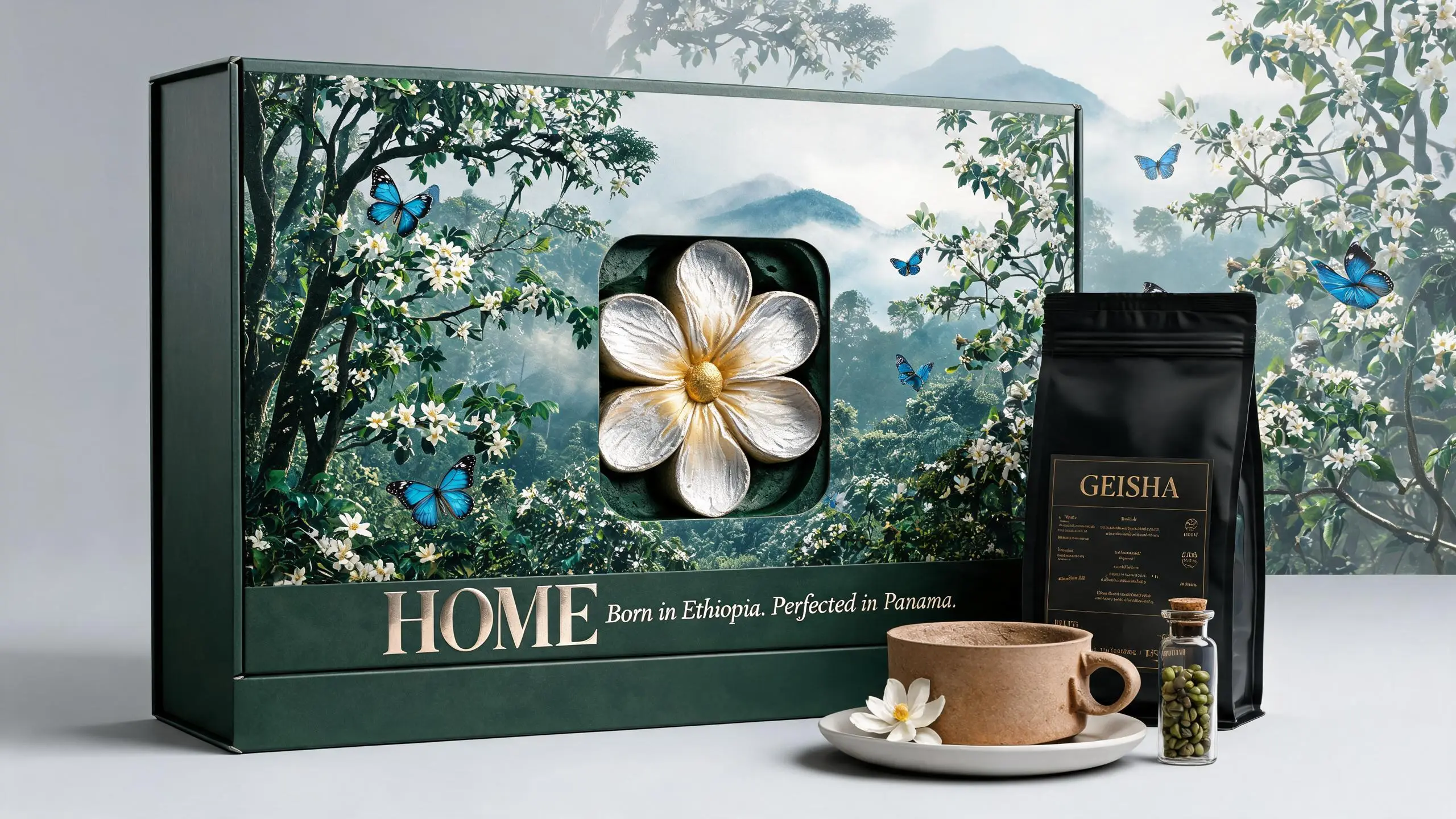 GEISHA · HOME · 纸塑浮雕咖啡豆包装