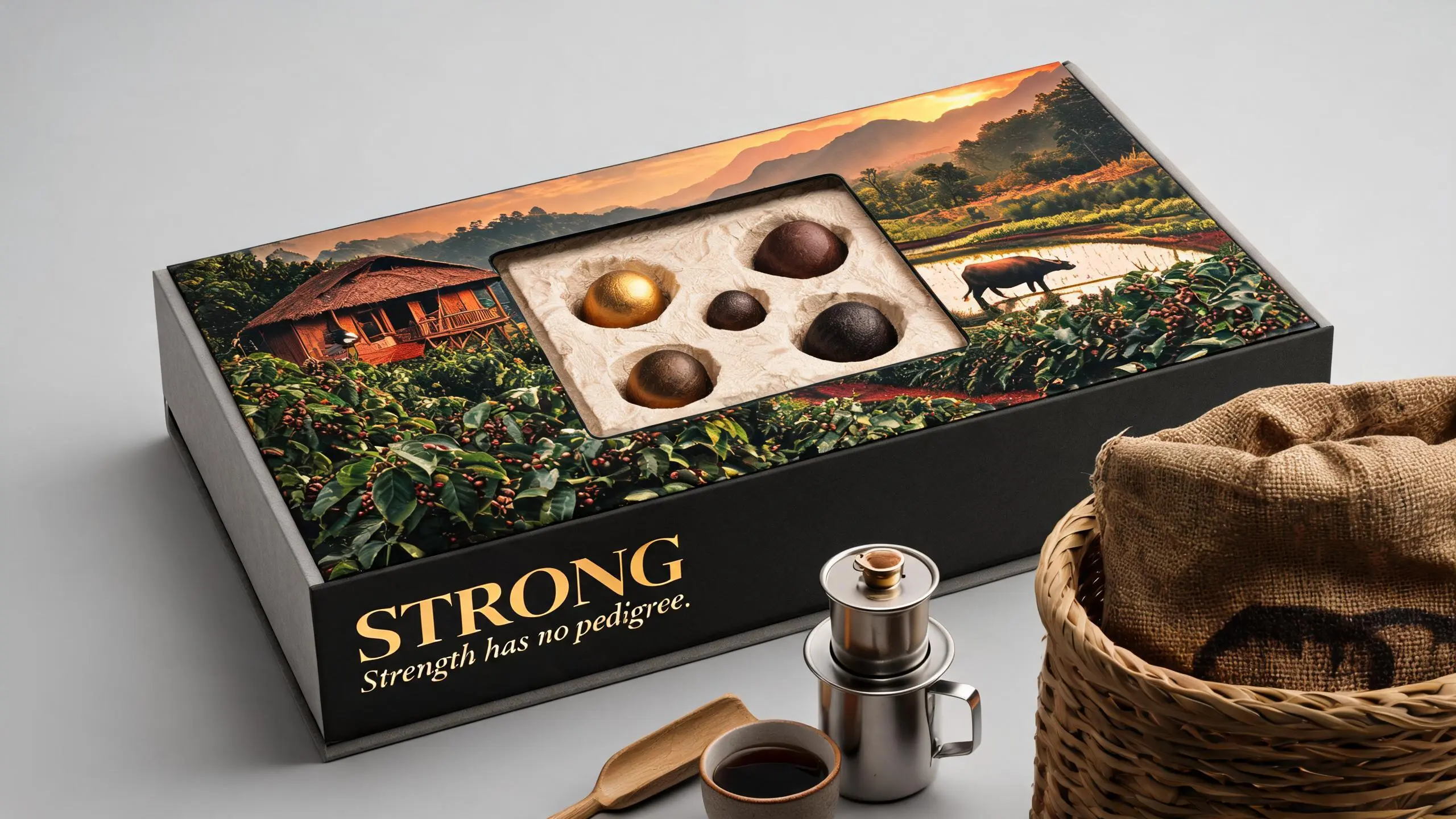 VIETNAM · STRONG · 纸塑浮雕咖啡豆包装