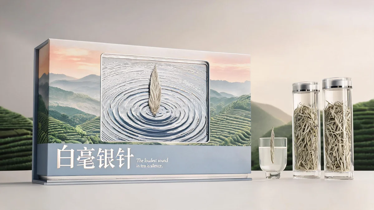 白毫银针 Baihaoyinzhen molded pulp tea packaging — silver needle ripple emboss