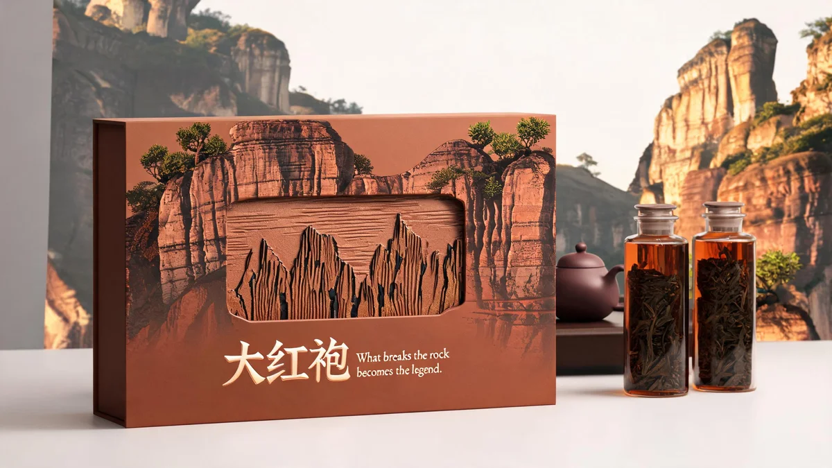 大红袍 Dahongpao molded pulp tea packaging — Wuyi cliff strata emboss