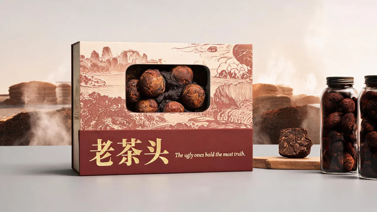 古树 Gushu molded pulp tea packaging — ancient tree bark rift emboss