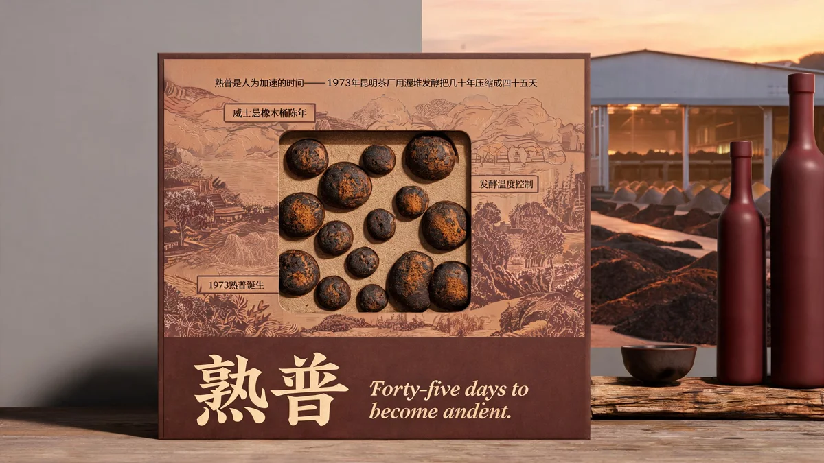 生普 Shengpu molded pulp tea packaging — growth ring emboss
